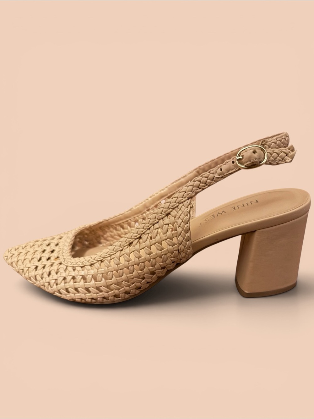 Nine West Beige Woven Slingback Block Heel
